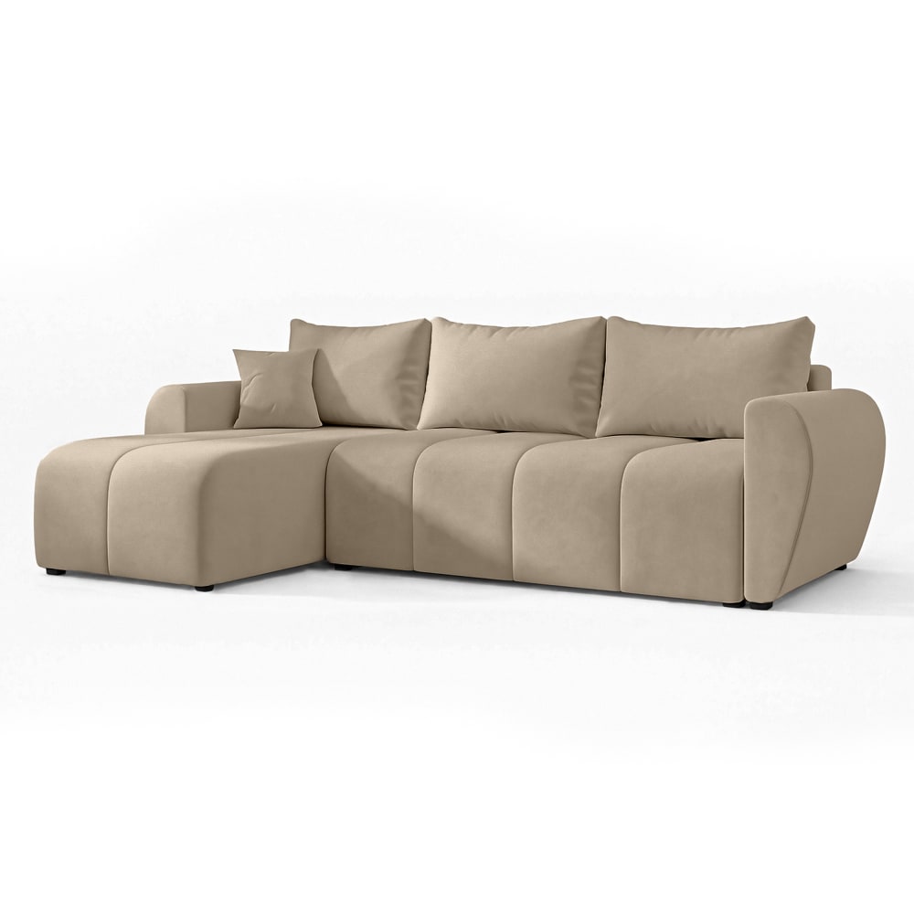 Ax Living Ecksofa mit Schlaffunktion und Bettkasten, Hellbraun - 246 cm Links style modern - Stoff