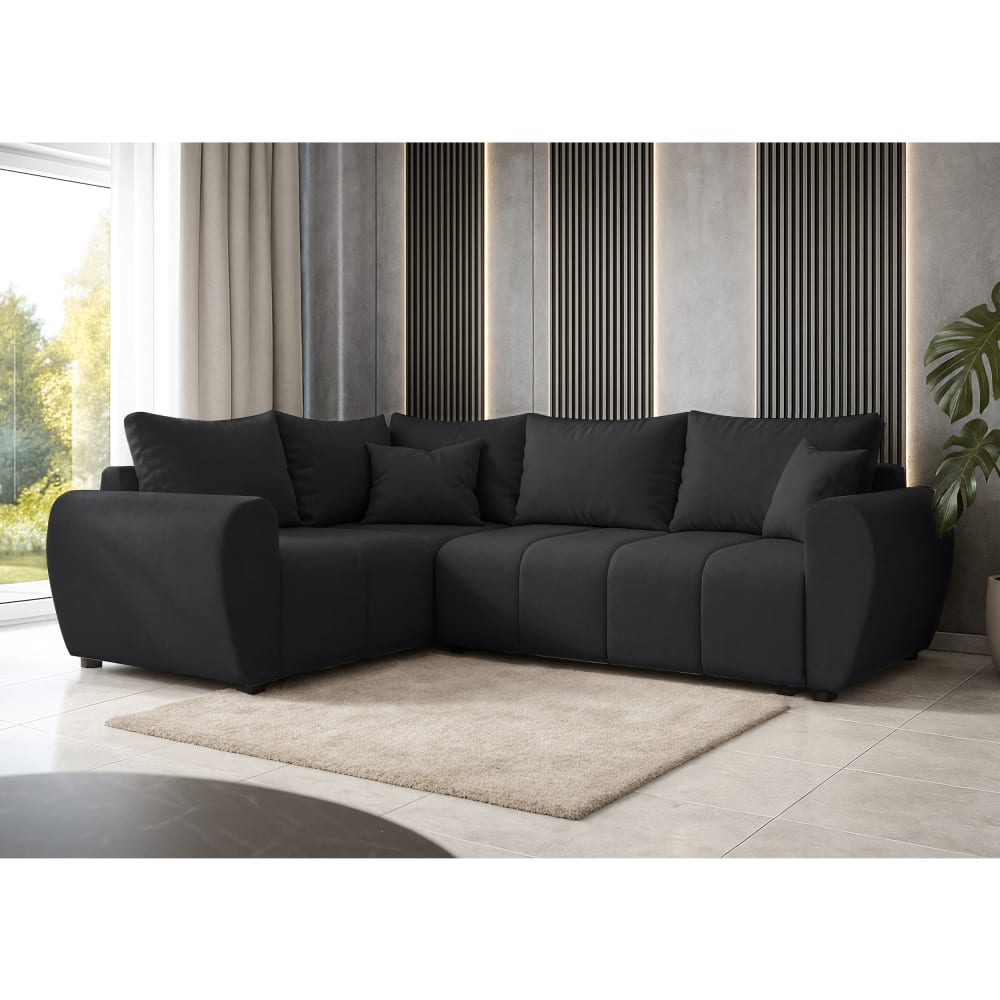 Ecksofa mit Schlaffunktion und Bettkasten, Schwarz - 235 cm Links