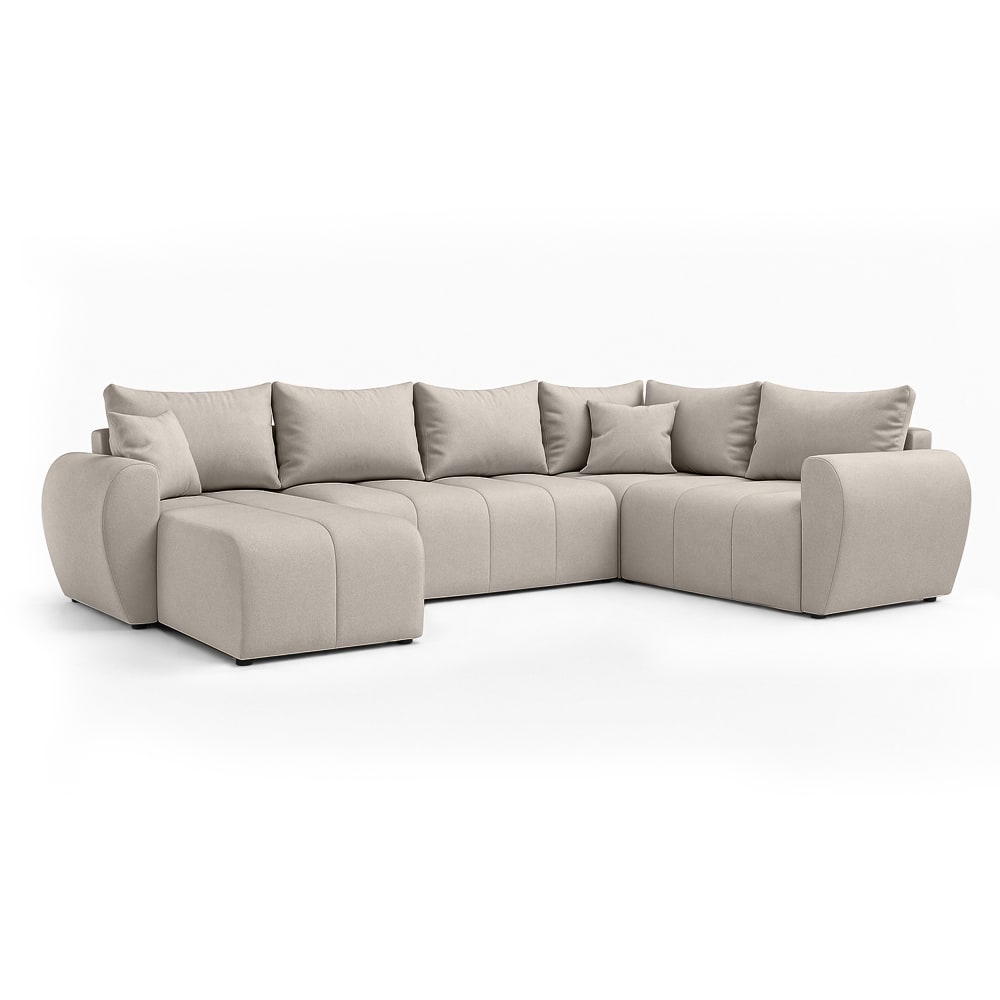 Ax Living Wohnlandschaft mit Schlaffunktion und Bettkasten, Beige - Rechts style modern Beige Stoff