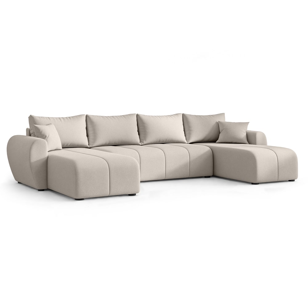 Ax Living Wohnlandschaft mit Schlaffunktion und Bettkasten, Beige - 311 cm style modern Beige Stoff