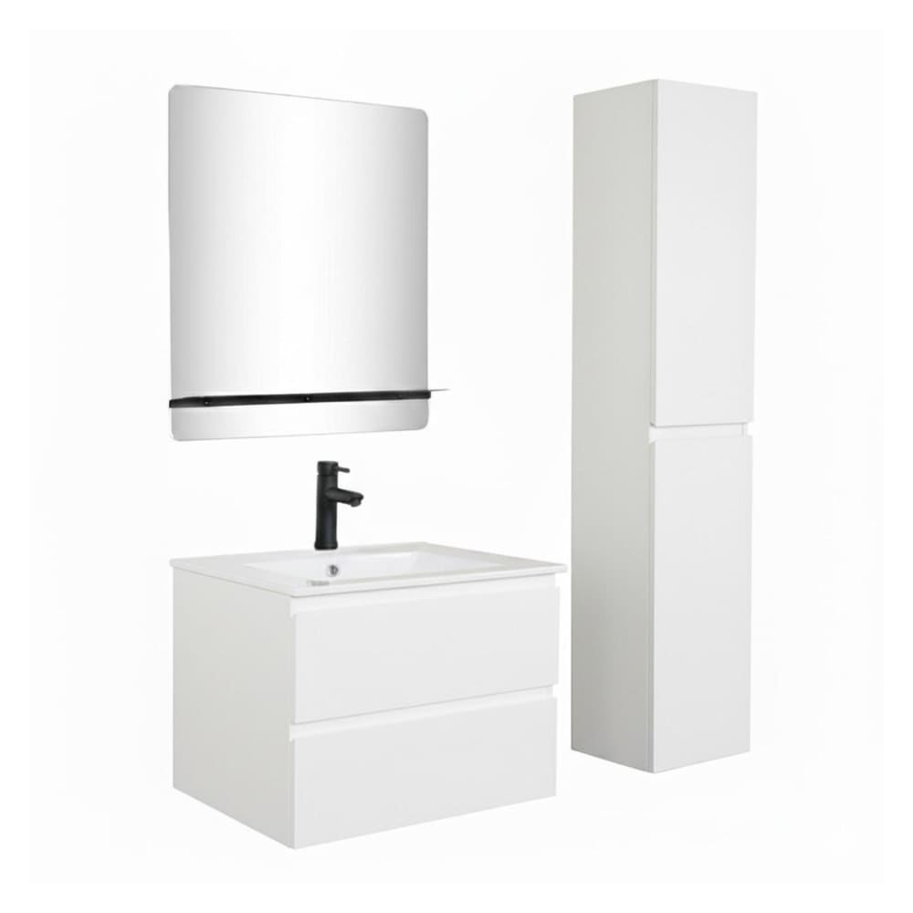 Meuble simple vasque 60cm  Décor chêne +vasque+robinet+miroir+colonne