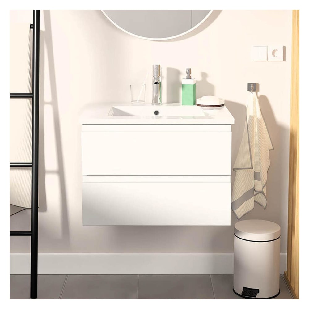 Einzelwaschtisch-Set 60 cm mit Keramikplatte und Chromhahn -