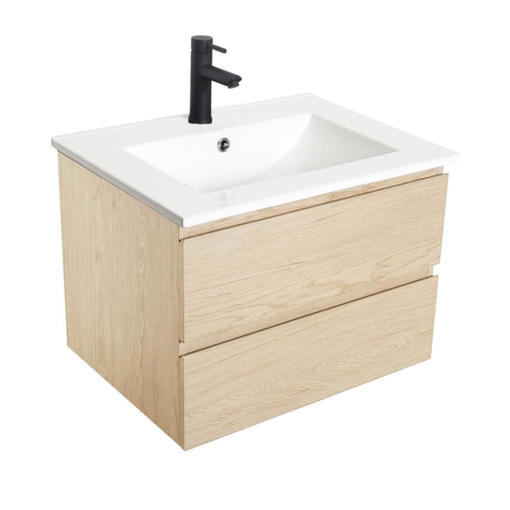 Ensemble simple vasque  60cm avec plan céramique et robinet noir