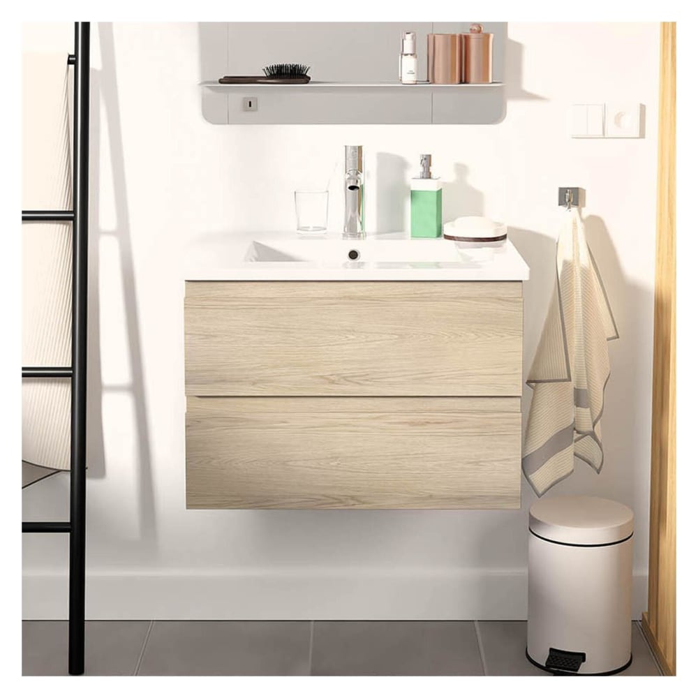 Einzelwaschtisch-Set 60 cm mit Keramikplatte und Chromhahn -