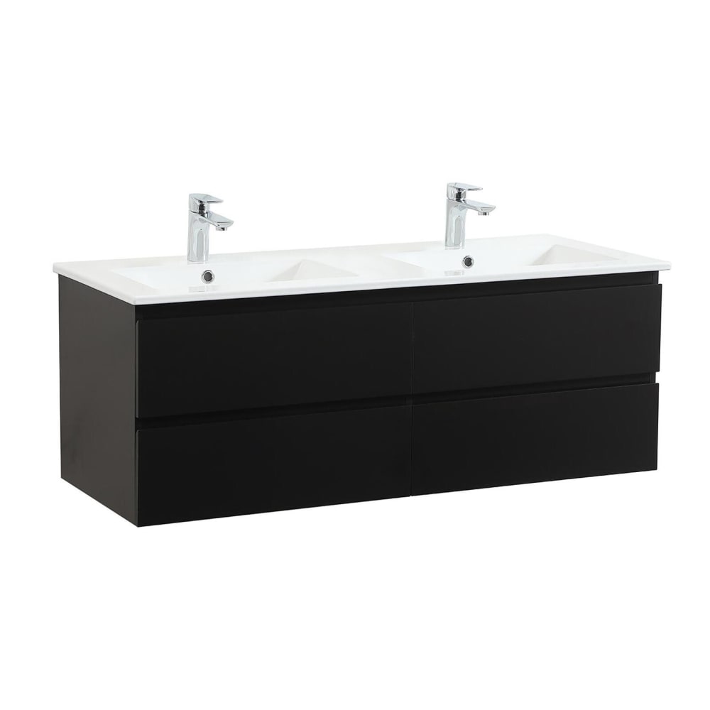 Ensemble double vasque  120cm avec plan céramique et robinets chromés