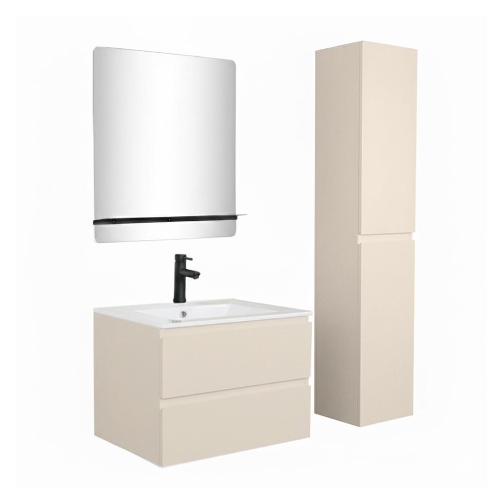 Meuble simple vasque 60cm  Décor chêne +vasque+robinet+miroir+colonne