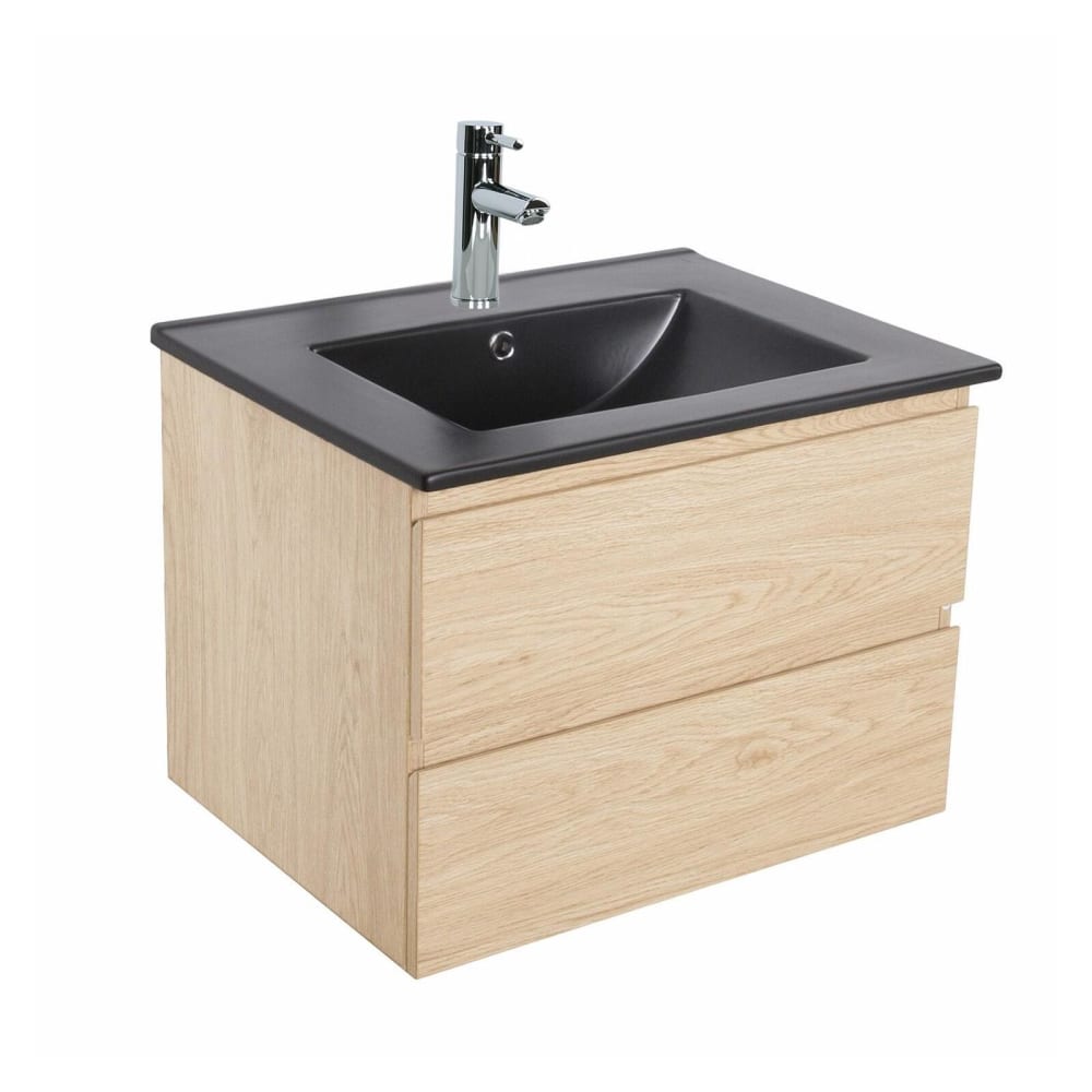 Ensemble simple vasque  60cm avec plan céramique et robinet chromé