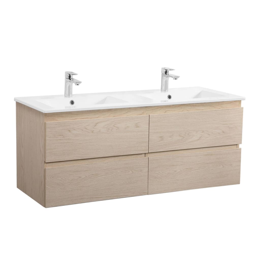 Ensemble double vasque  120cm avec plan céramique et robinets chromés