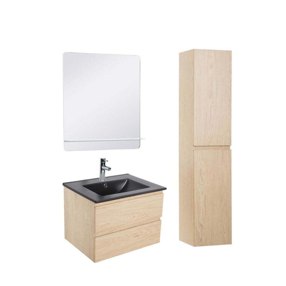 Ensemble meuble simple vasque  60 cm + robinet + miroir + Colonne