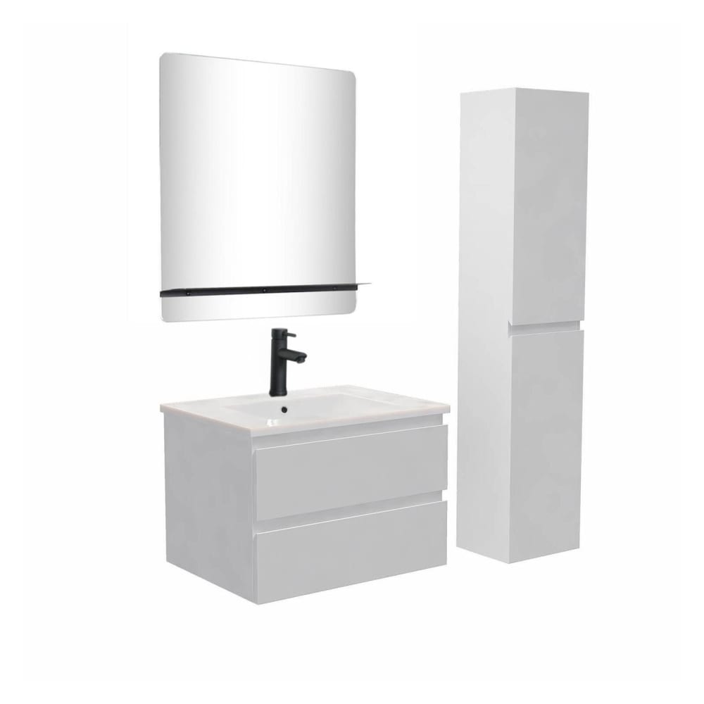Meuble simple vasque 60cm  Décor chêne +vasque+robinet+miroir+colonne