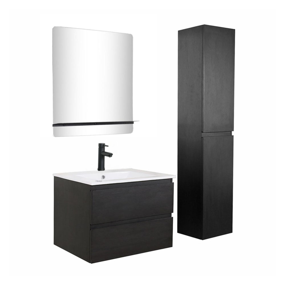 Meuble simple vasque 60cm  Décor chêne +vasque+robinet+miroir+colonne