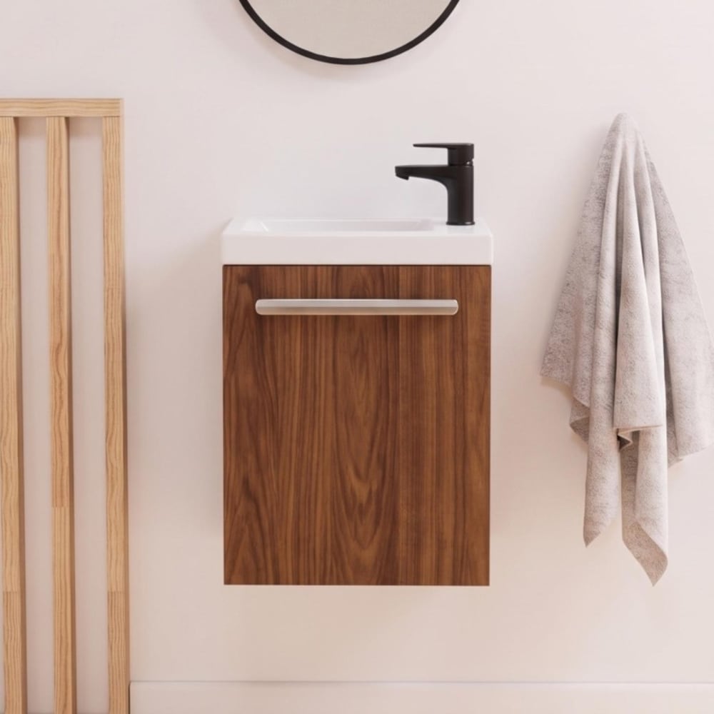 Mob In Nevada Wand-Handwaschbecken-Set mit schwarzem Wasserhahn Braun Spanplatte