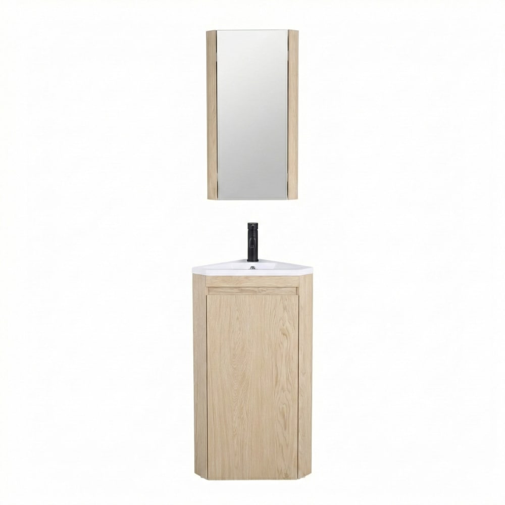 Ensemble lave-mains  d'angle sur pieds avec robinet et armoire