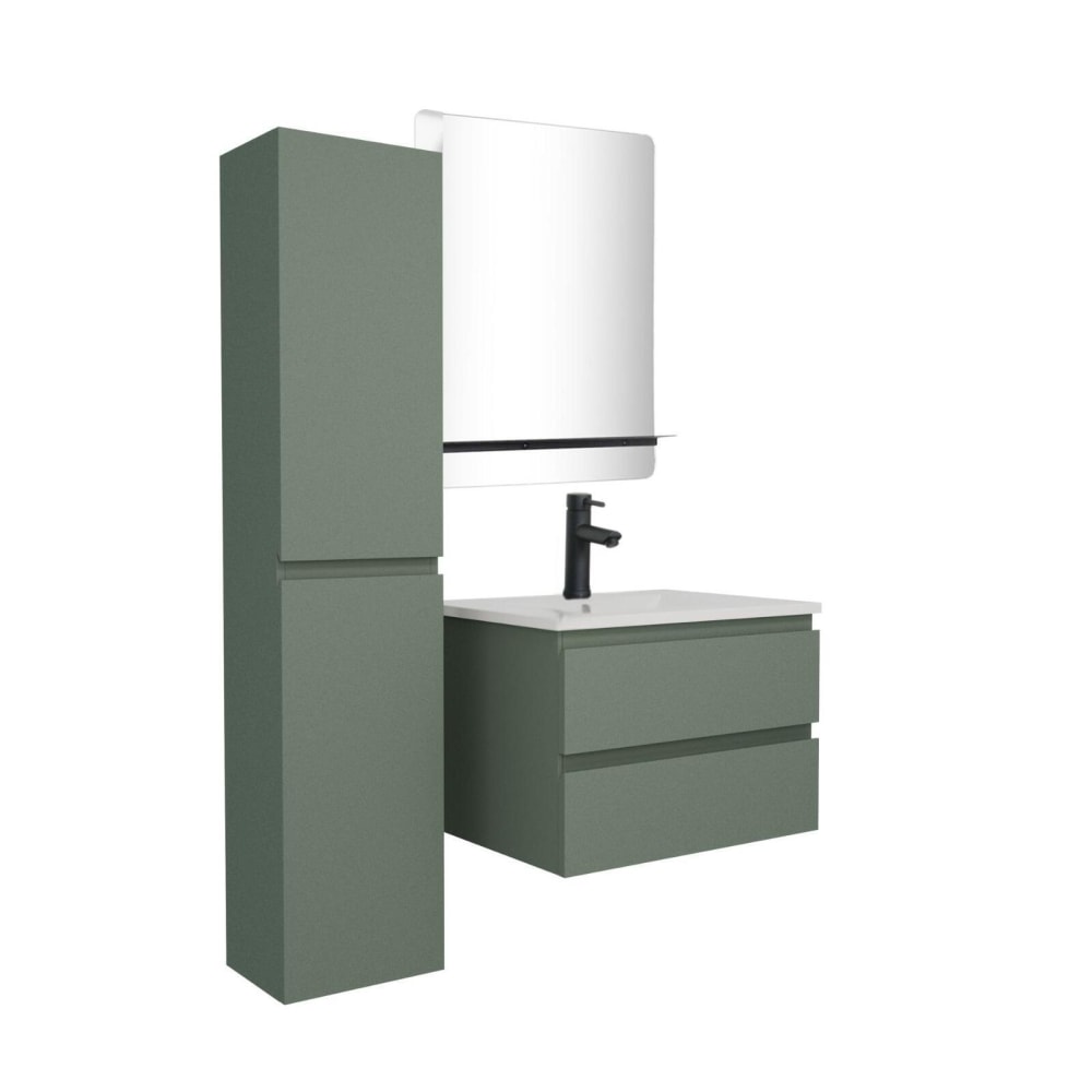 Meuble simple vasque 60cm  Décor chêne +vasque+robinet+miroir+colonne