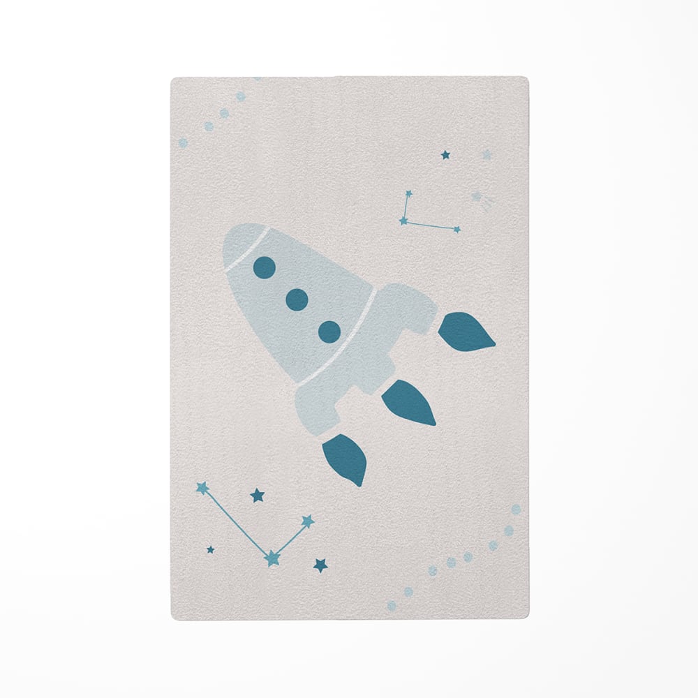 Decochic Kinderteppiche Weltraum Rakete himmelblau 118x180cm Öko-Tex Zertifikat Pes - Polyester Kinder