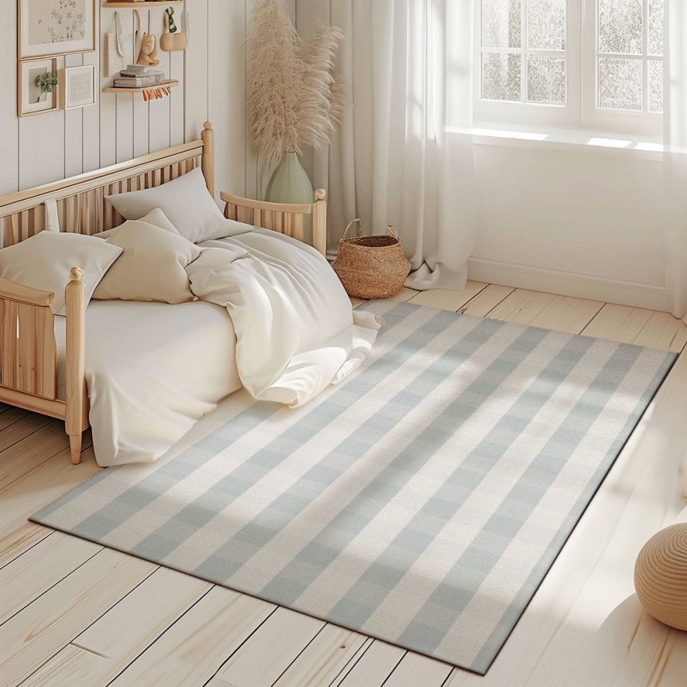 Tapis de jeu enfant vichy bleu gris 118x180cm