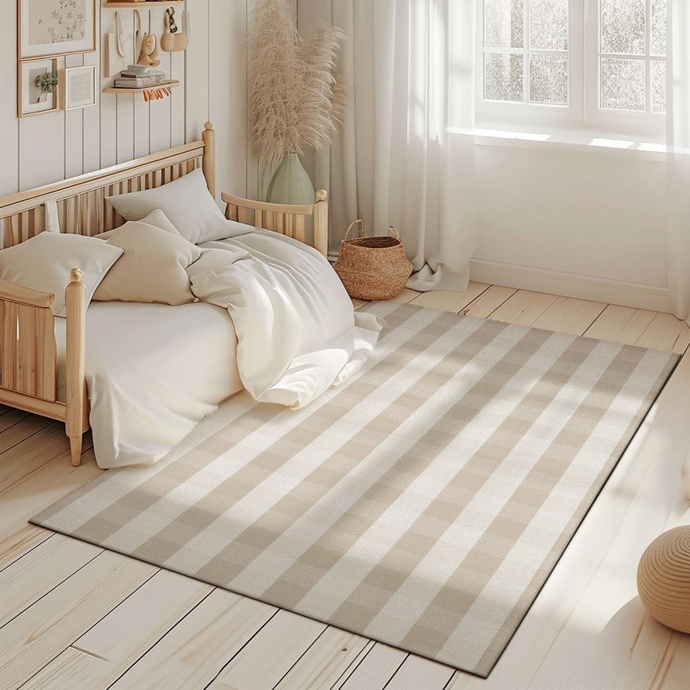Tapis de jeu enfant vichy beige 118x180cm