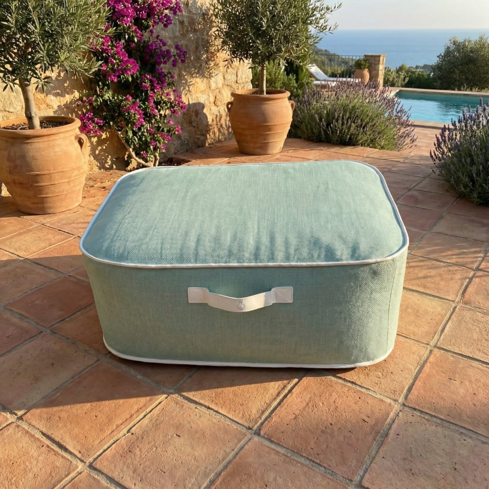 Pouf gonflable numa en olefin couleur vert d'eau 95x75x35 cm