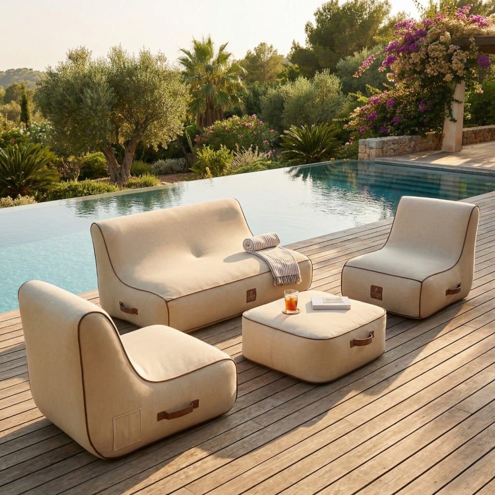 Salon de jardin gonflable en olefin couleur toile de jute