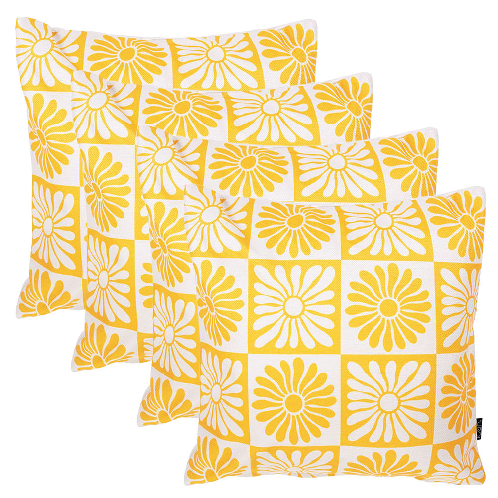 Lot de 4 coussins extérieur à imprimé tournesol, jaune 43x43cm