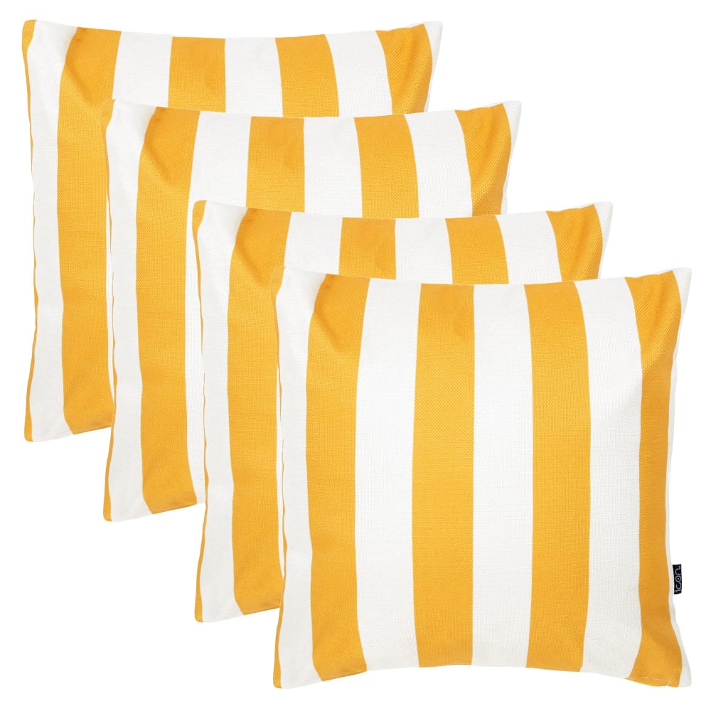 Lot de 4 coussins extérieur à imprimé rayures, jaune 43x43cm