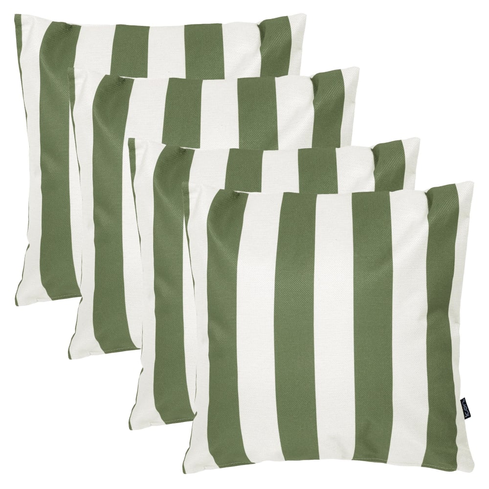 Lot de 4 coussins extérieur à imprimé rayures, vert olive 43x43cm