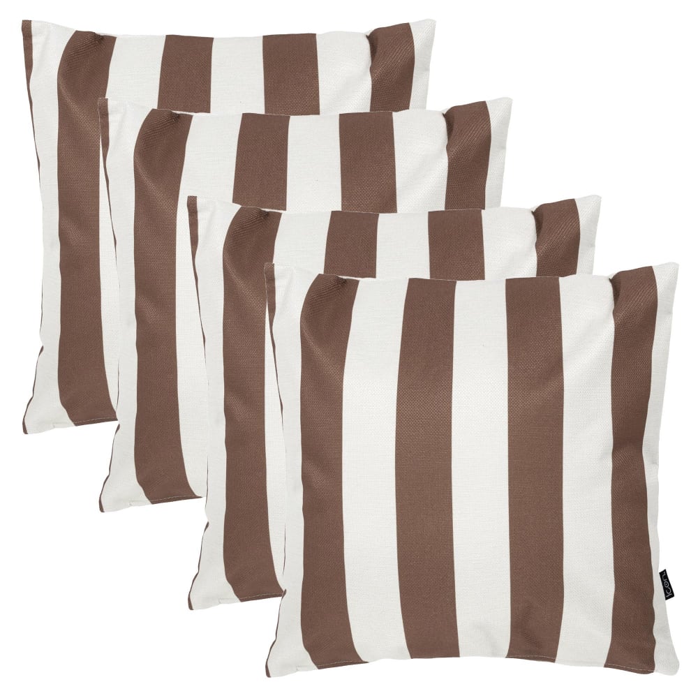 Lot de 4 coussins extérieur à imprimé rayures, chocolat 43x43cm