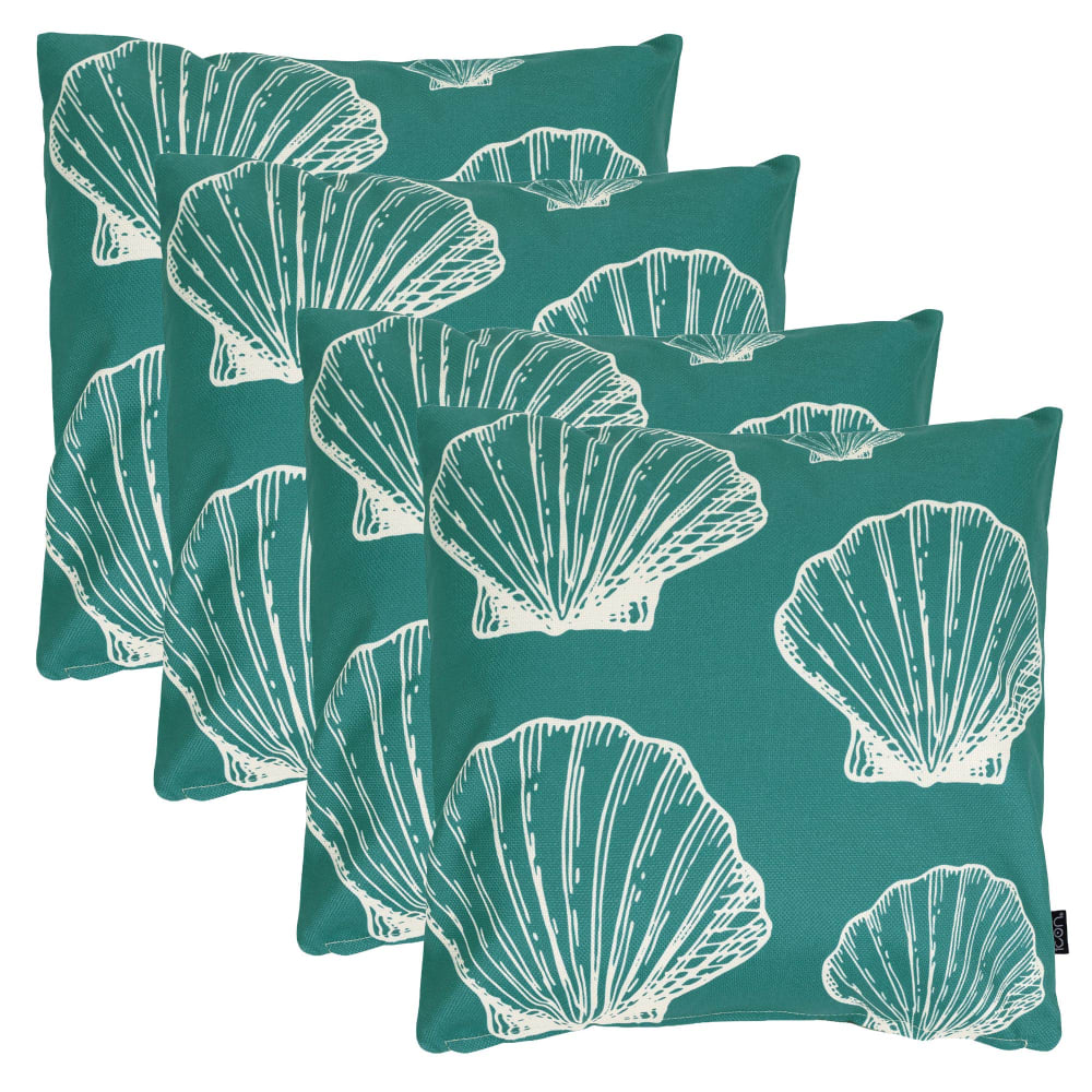 Lot de 4 coussins extérieur à imprimé coquillage, vert 43x43cm