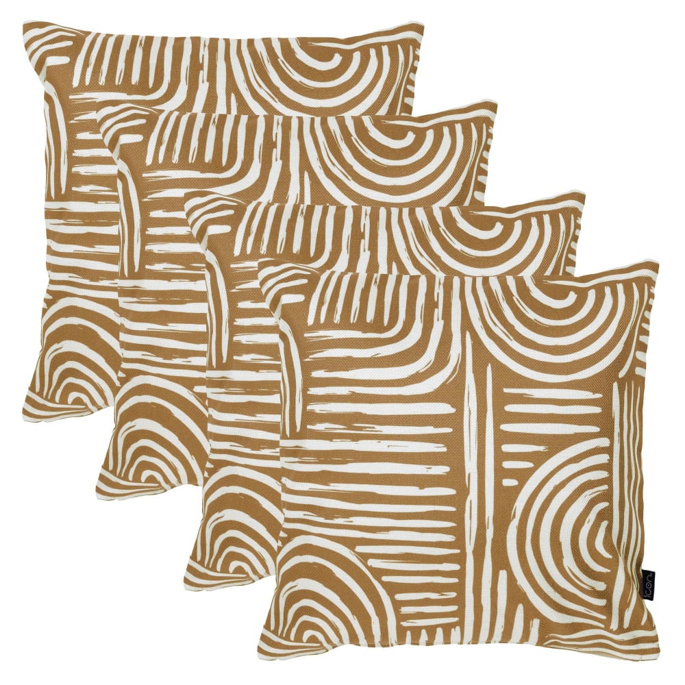 Lot de 4 coussins extérieur à imprimé courbes, brun 43x43cm
