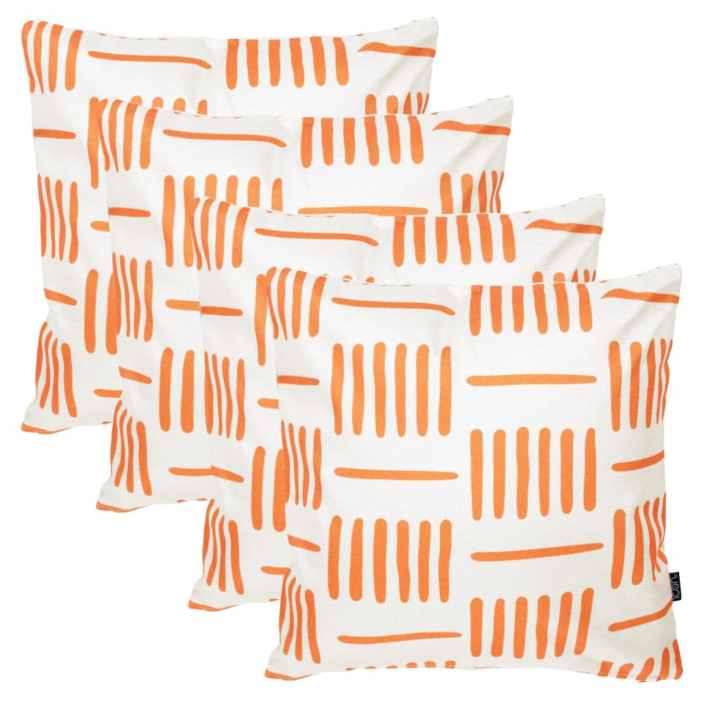 Lot de 4 coussins extérieur à imprimé lignes, orange 43x43cm