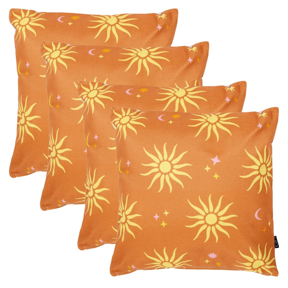 Lot de 4 coussins extérieur à imprimé soleil, orange 43x43cm
