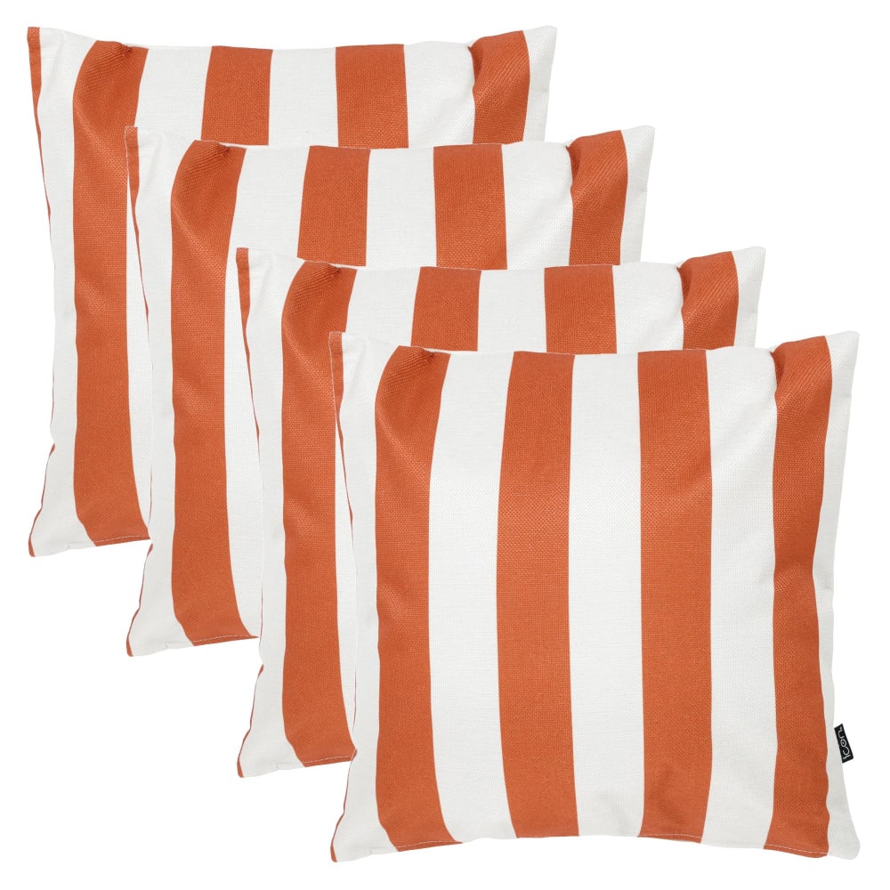 Lot de 4 coussins extérieur à imprimé rayures, terracotta 43x43cm