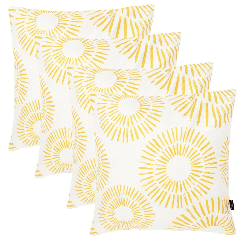 Lot de 4 coussins extérieur à imprimé soleil, jaune 43x43cm