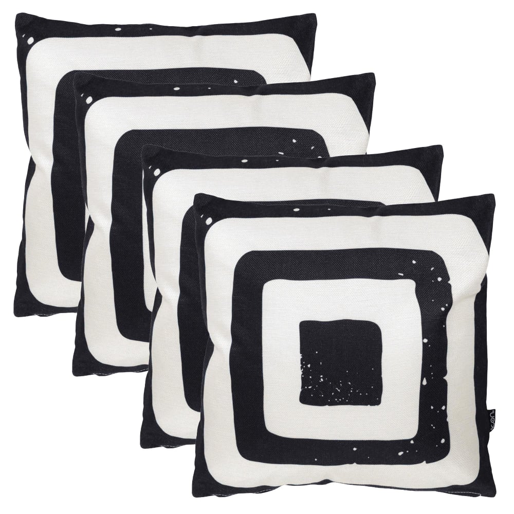 Lot de 4 coussins extérieur, imprimé géométrique, noir/blanc 43x43cm