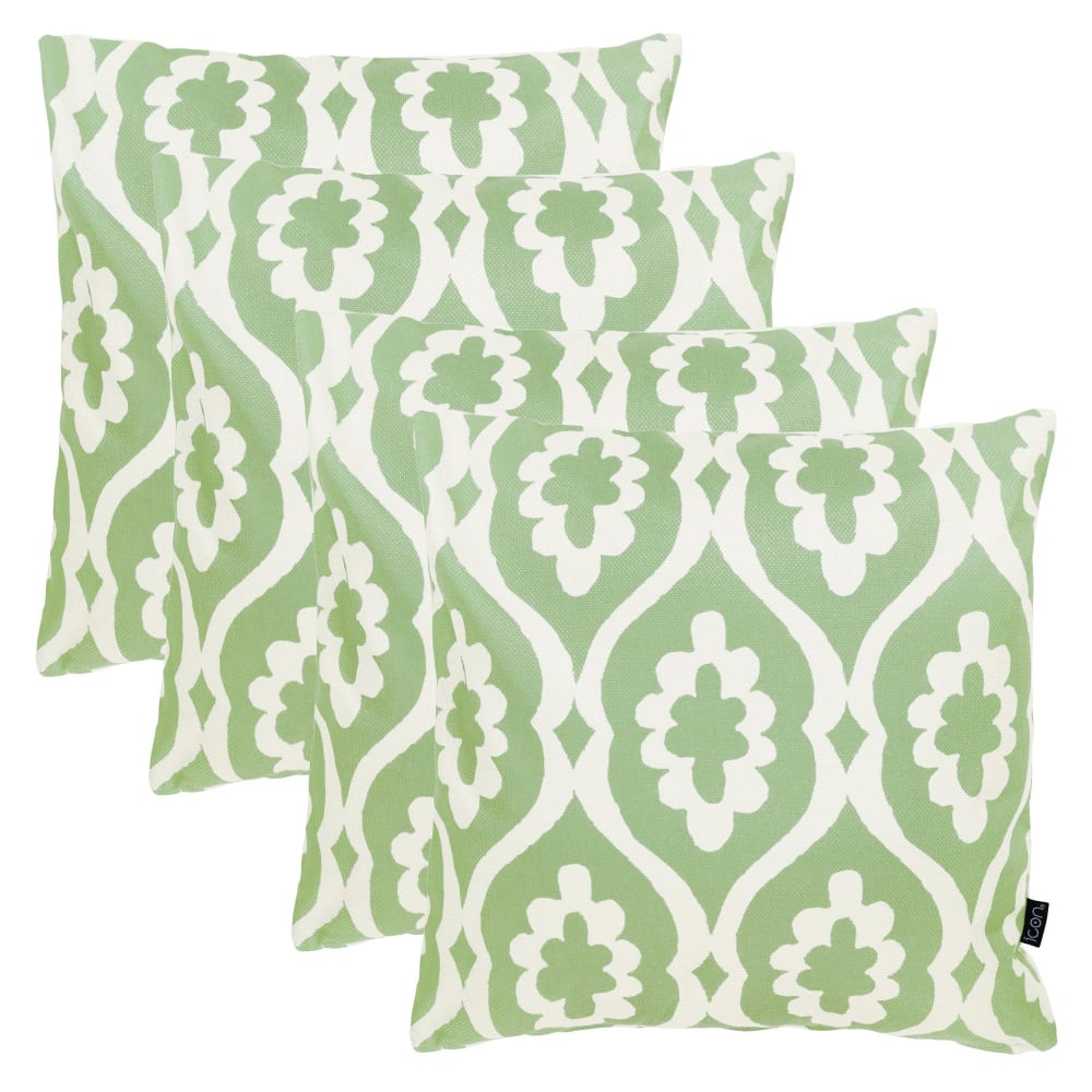 Lot de 4 coussins extérieur à imprimé géométrique, vert 43x43cm