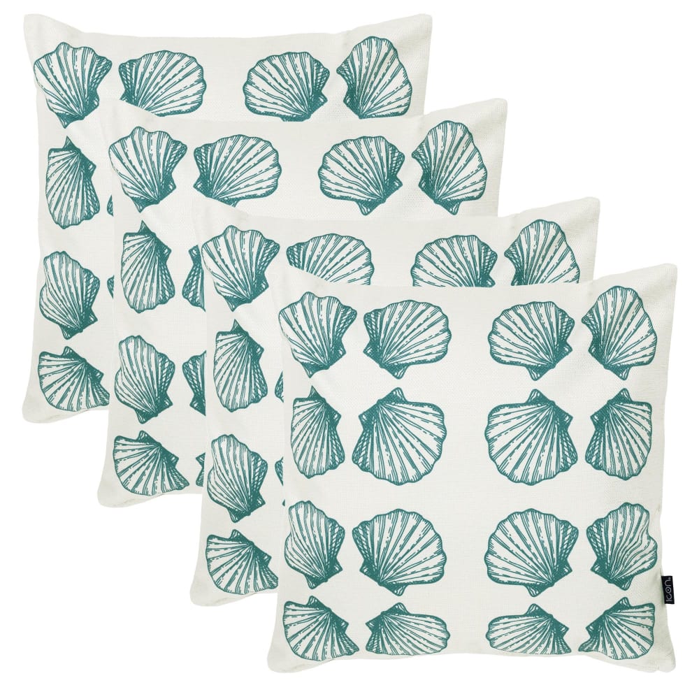 Lot de 4 coussins extérieur à imprimé coquillage, blanc 43x43cm