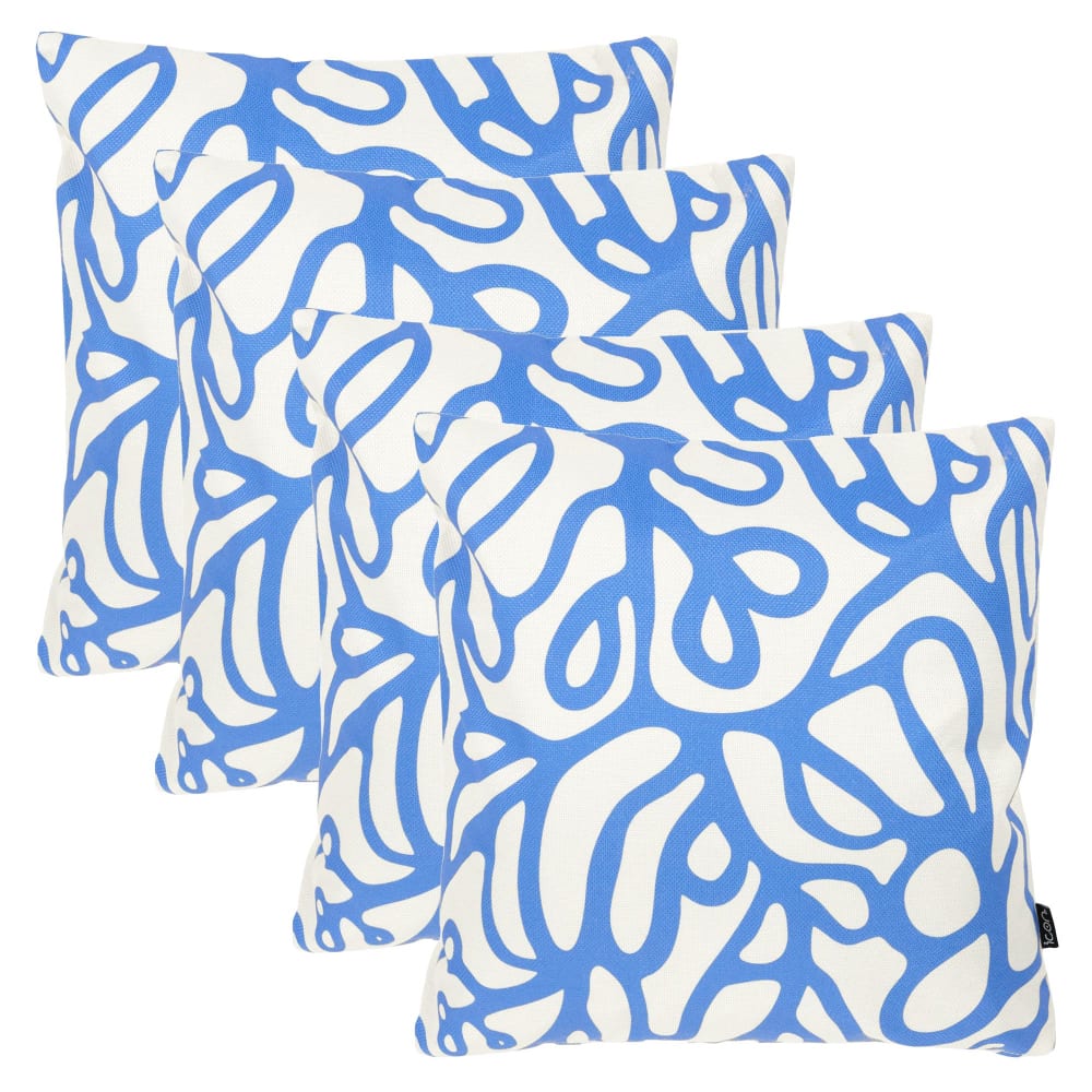 Lot de 4 coussins extérieur à imprimé abstrait, bleu 43x43cm