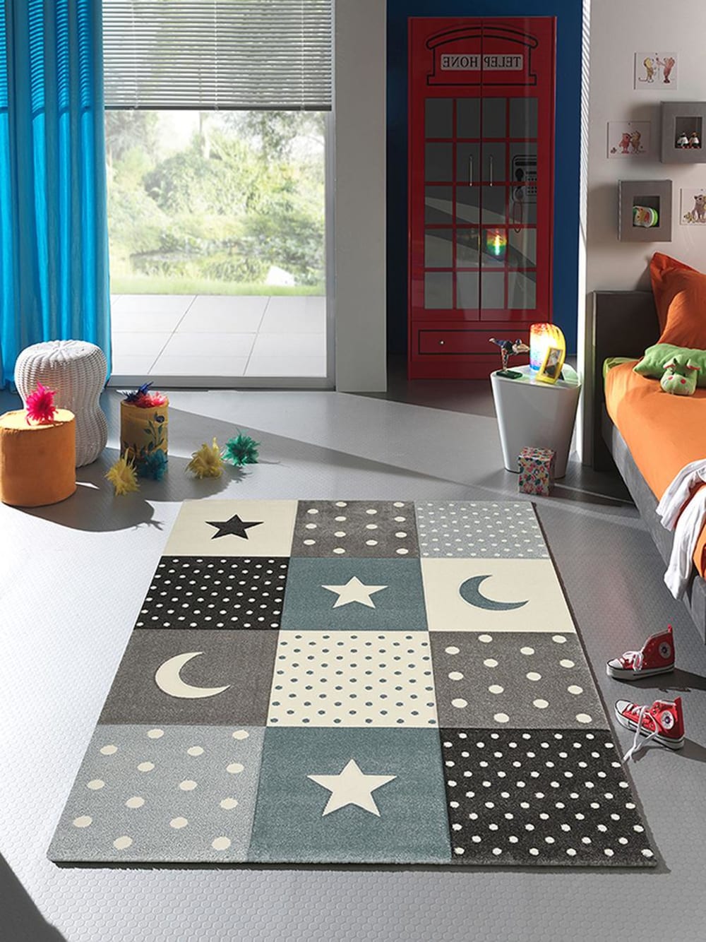 The carpet Teppich Kinderzimmer modern, Blau, 80 x 150 cm style modern BLAU Öko-Tex Zertifikat PP - POLYPROPYLEN Kinder