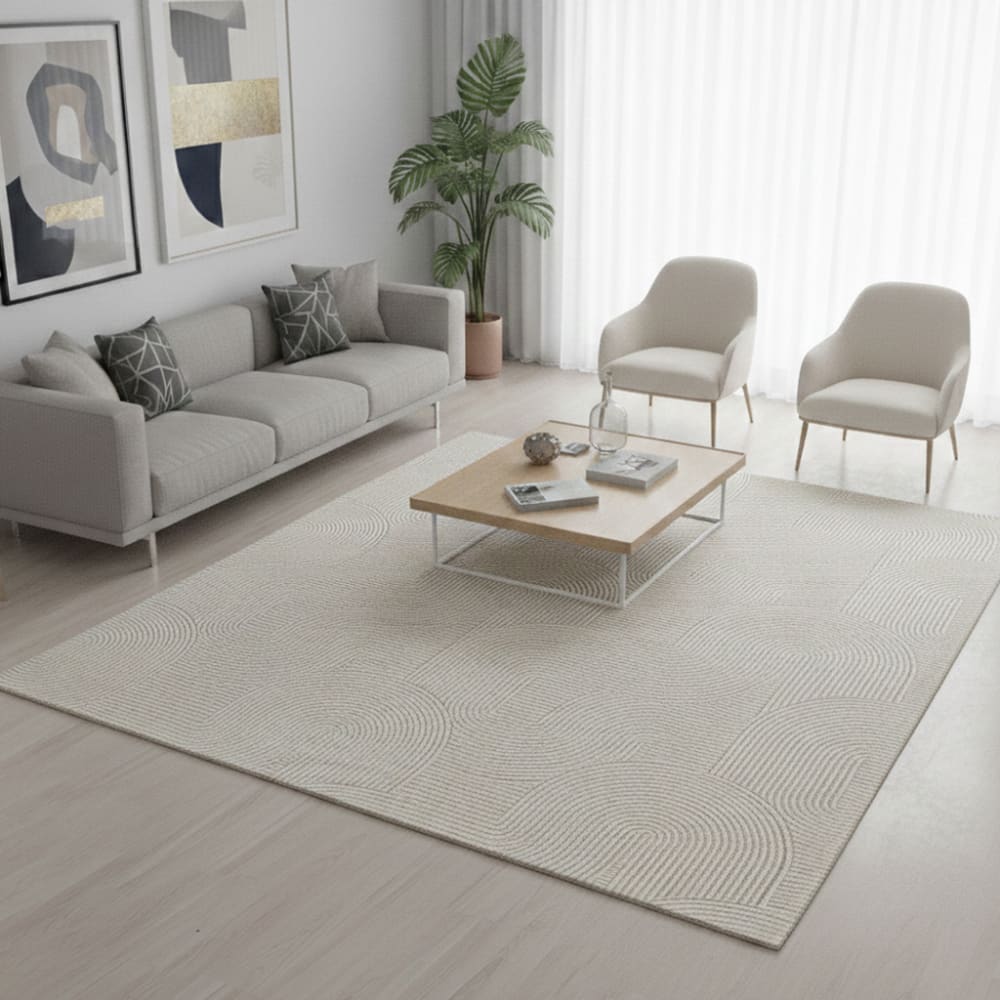 Tapis moderne antidérapant salon optique 3D, crème, 200 x 200 cm — vue 3