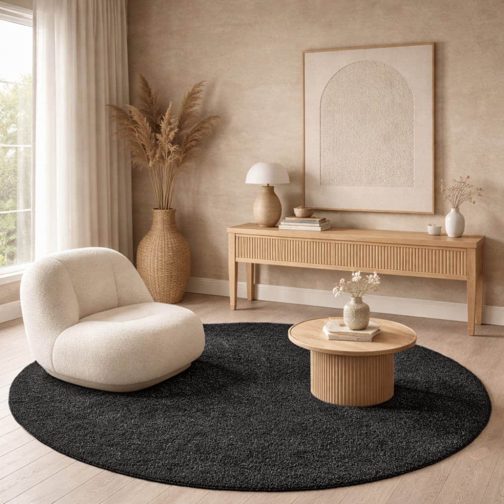 Tapis salon moderne moelleux, Anthracite, 160 cm ronde — vue 3