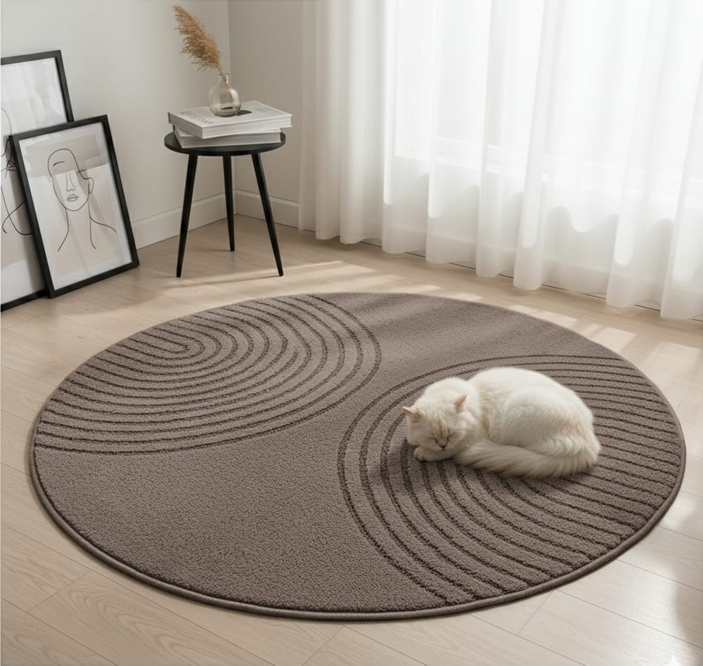 Tapis moderne salon scandinave, Marron, 120 cm Rond — vue 3