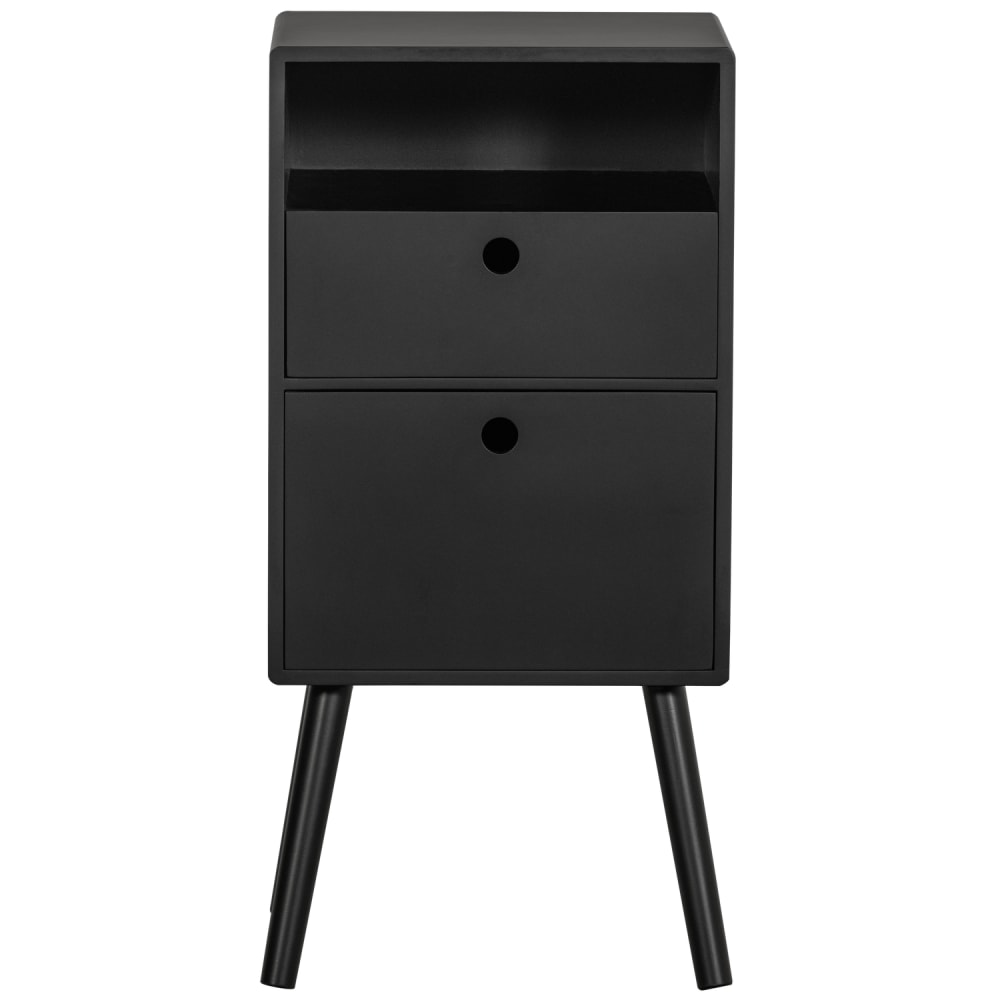WOOOD Nachtschrank mit 2 Schubladen aus MDF, Schwarz style modern Schwarz Holz