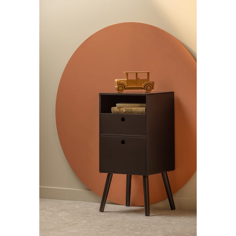 Nachtschrank mit 2 Schubladen aus MDF, Schwarz - Maisons Du Monde
