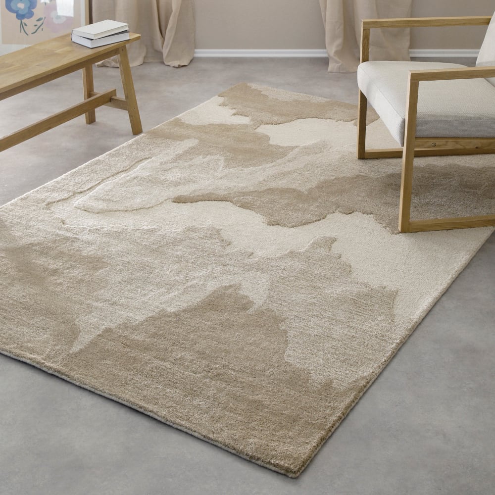 Tapis tufté main inspiration nature brun beige 80x150 — vue 3
