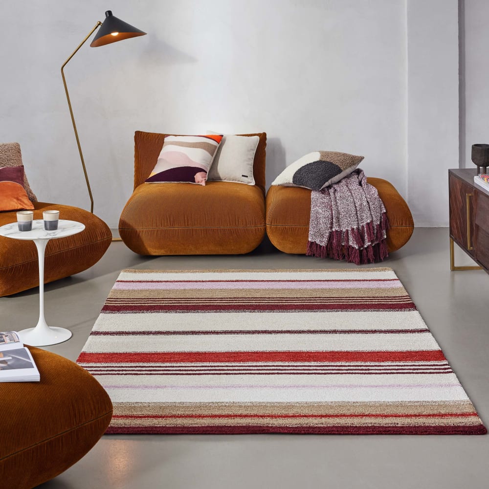Tapis rayé look vintage beige et brun 110x170 — vue 3
