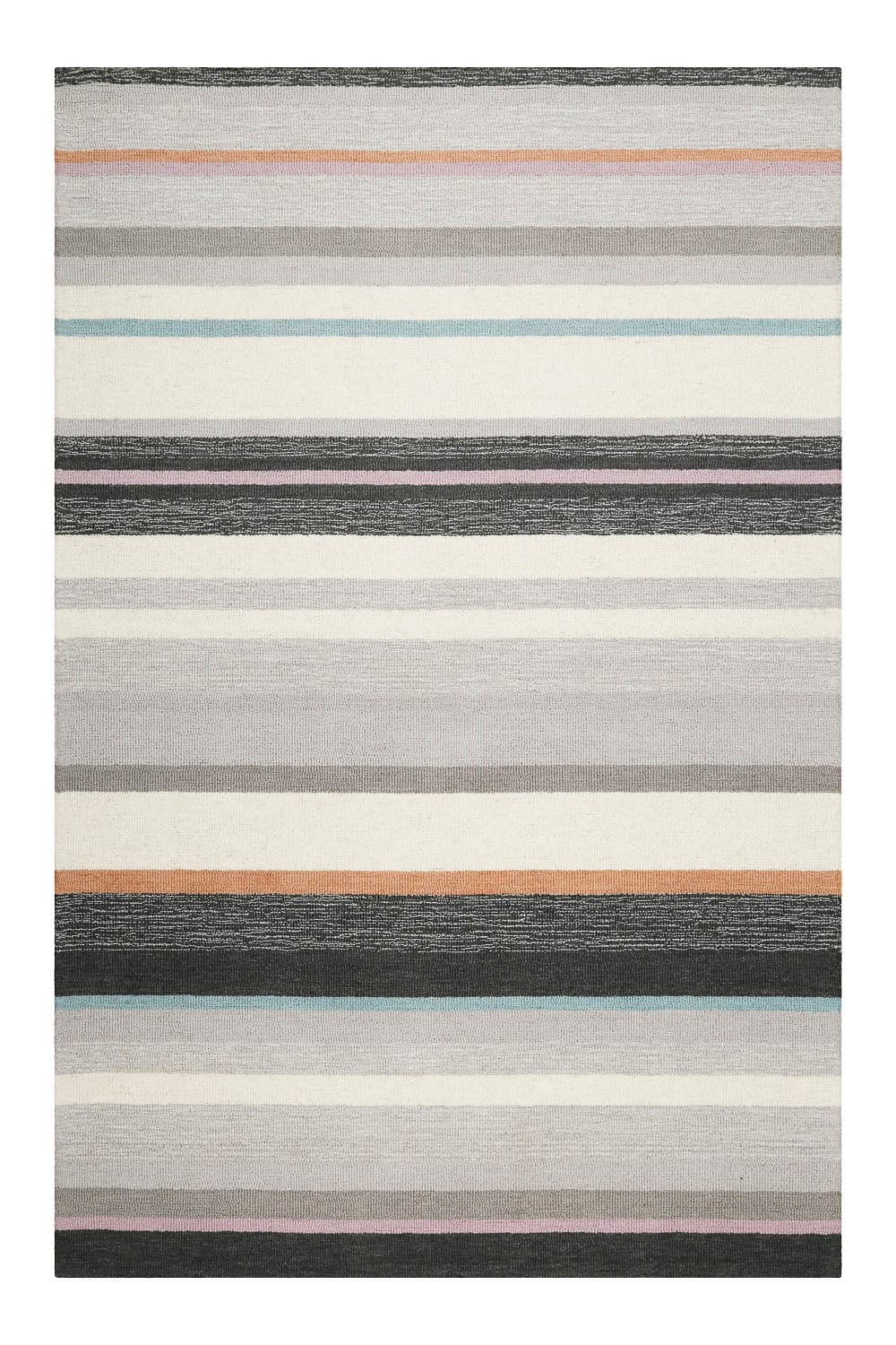 Tapis rayé tufté main pure laine gris multicolore 80x150