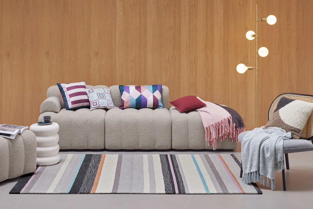 Tapis rayé tufté main pure laine gris multicolore 80x150 — vue 3