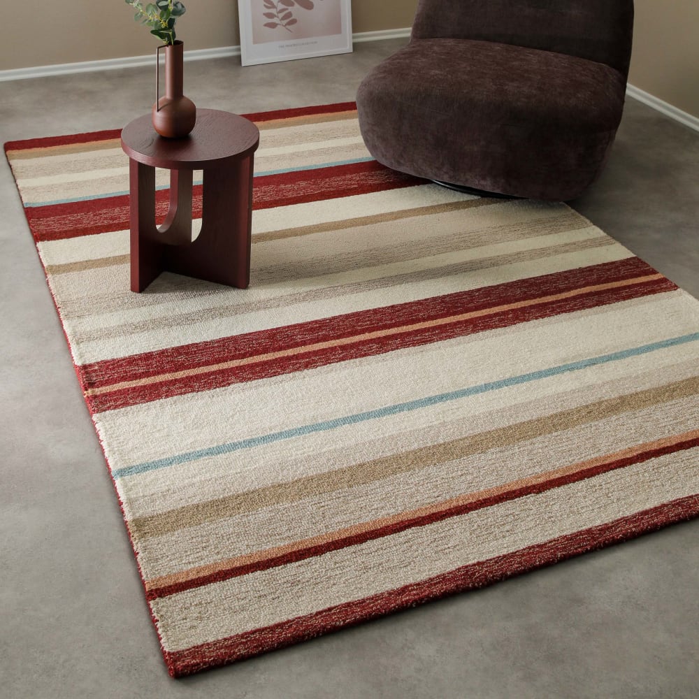 Tapis rayé tufté main pure laine beige et brun 80x150 — vue 3