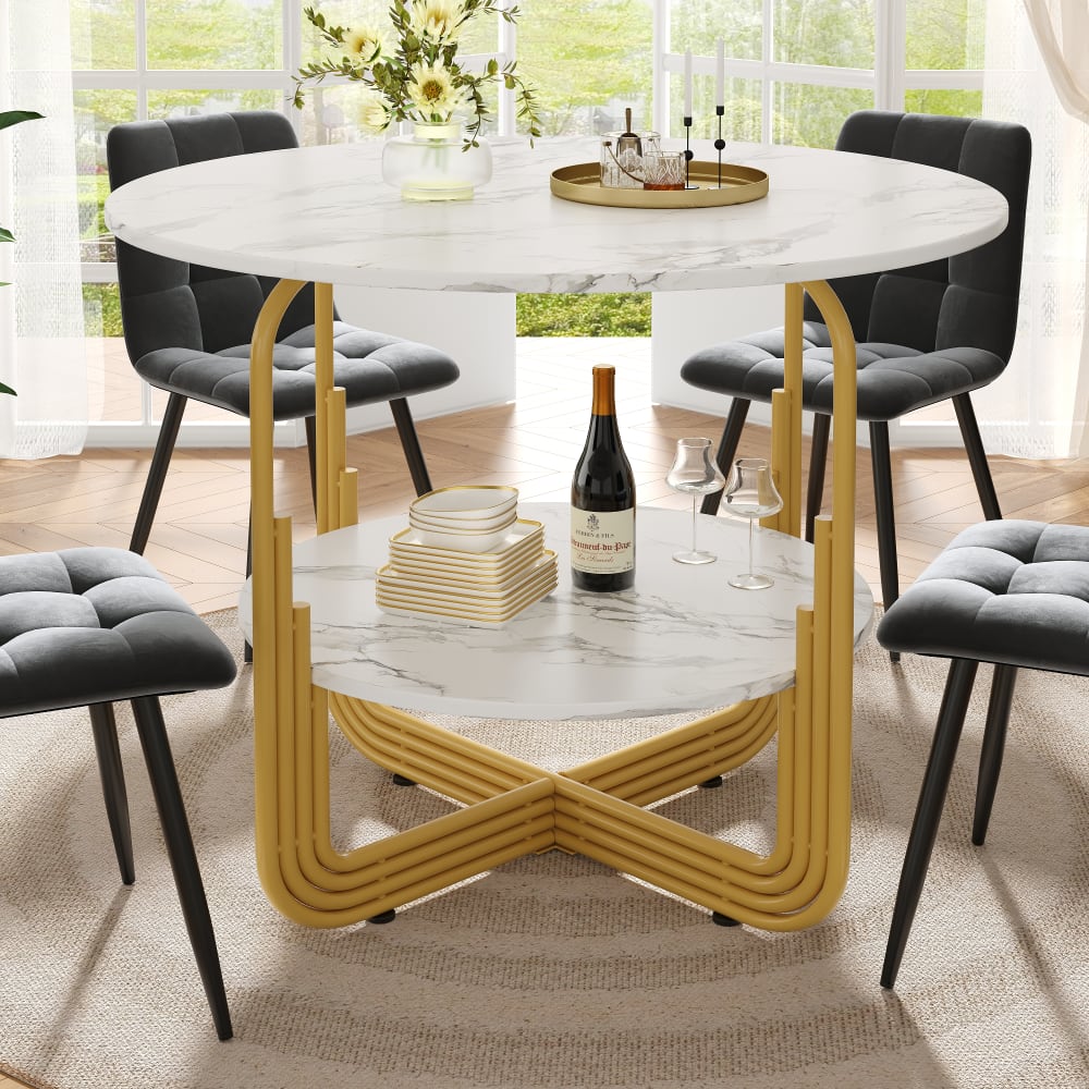 Runder Esstisch mit Ablage, mitteldichte Faserplatte 80 cm, Gold