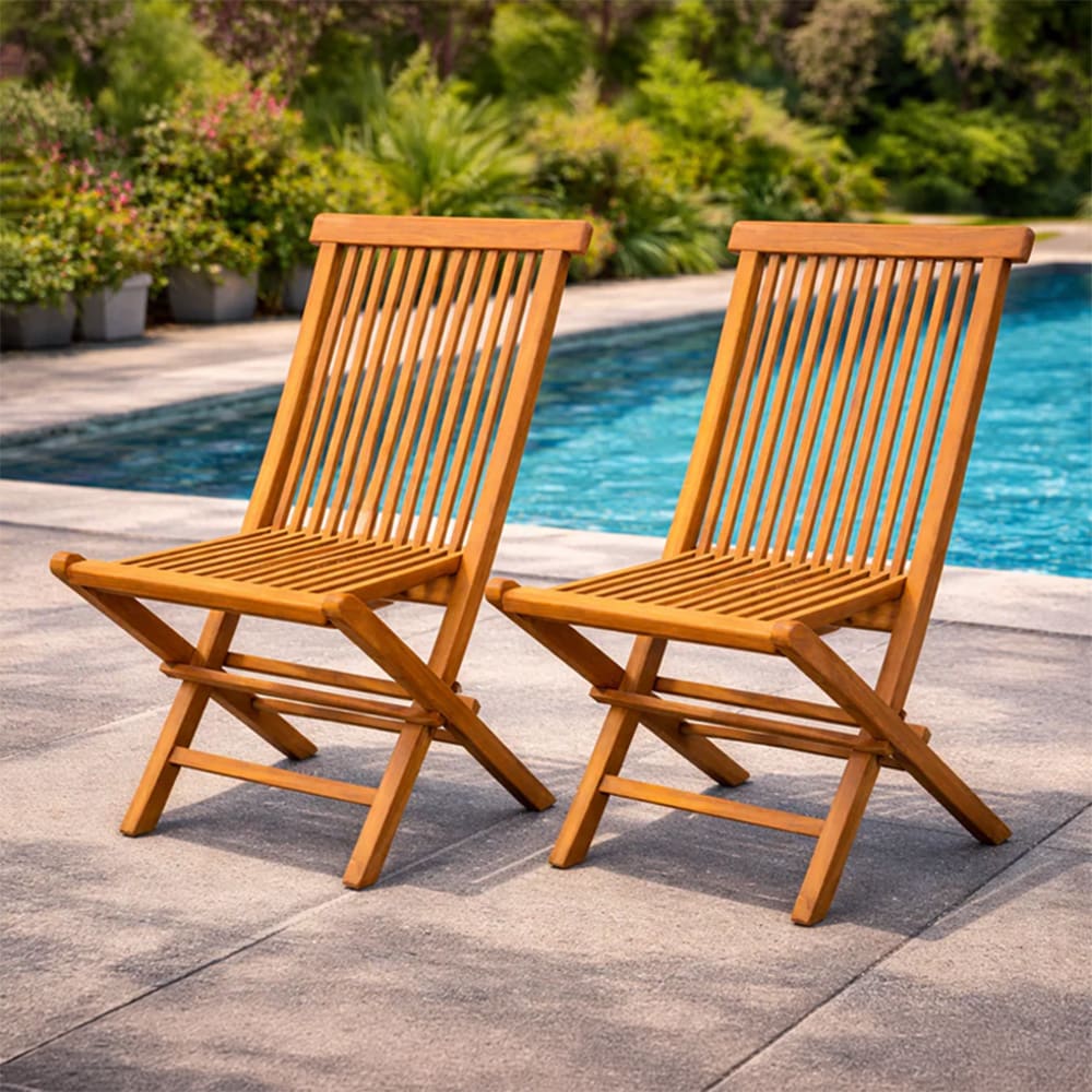 Lot de 2 chaises pliantes jardin teck massif brut